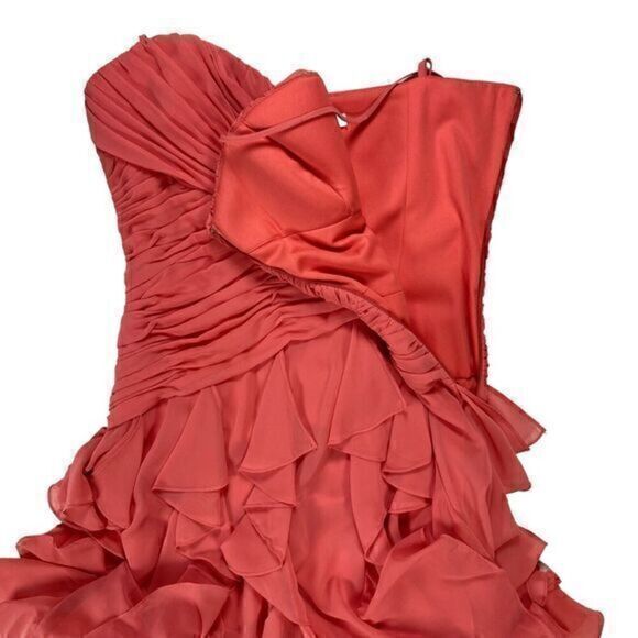MAX & CLEO Dress Womens 6 Peach/Pink Spaghetti Straps Ruffles Side Zipper NWT - Picture 5 of 14